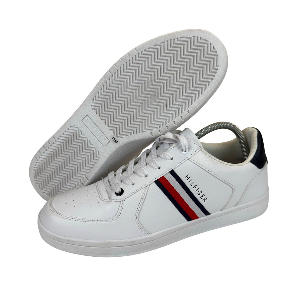 Tommy Hilfiger Mens TMLEI-R White Low Top Sneakers Size 11M Striped Casual Shoes